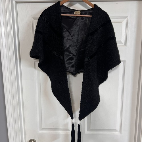 Neiman Marcus Vintage Black Shaw Cape In Black Tassel Detail Neiman Marcus Vintage Black Shaw Cape In Black Tassel Detail
