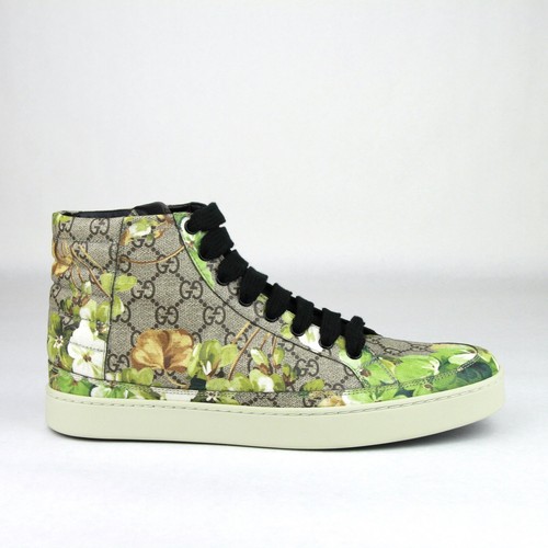 Pre-owned Gucci Supreme Gg Canvas 'bloom' Print Hi Top Sneakers Shoes Green 407342 8960