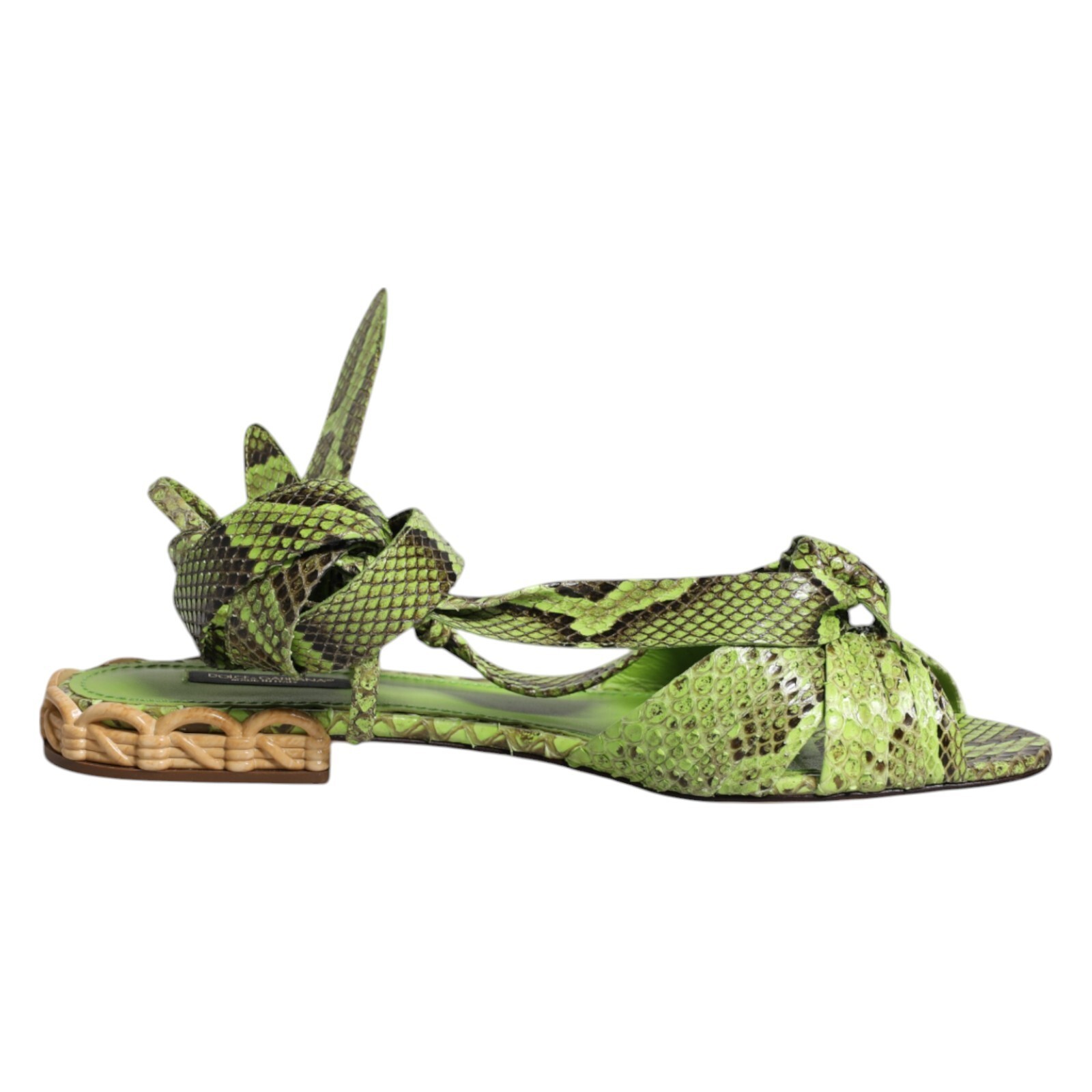 DOLCE & GABBANA Shoes Green Animal Print Ankle Wrap Sandals EU39.5 / US9 1500usd