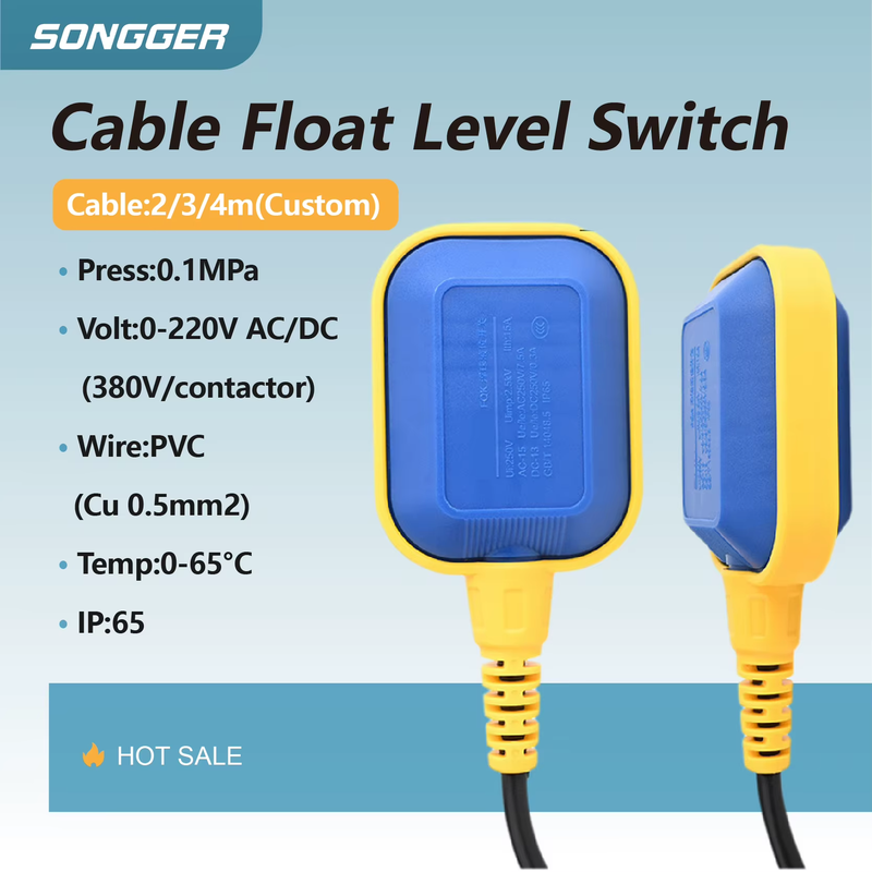 PP Cable Float Switch 2-6m IP65 Waterproof Liquid Level Controller 1650W Single