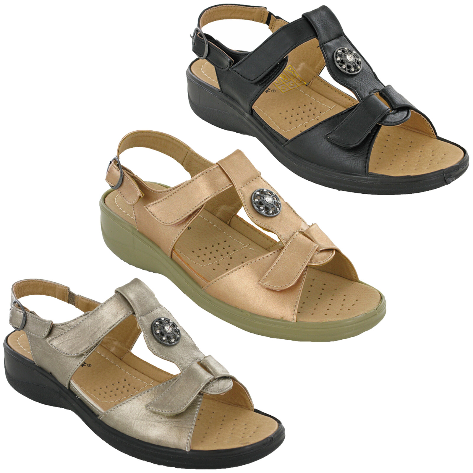 CushionWalk Halterback Wedge Sandals Buckle Summer Strap Open Toe