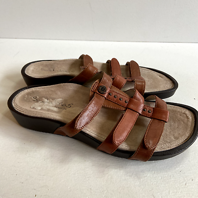 Sandalistas Aetrex Womens 10 M Leather Brown Open Toe Slide Sandal Comfort Studs