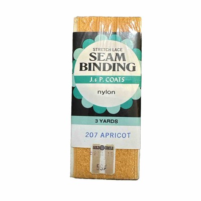 J & P Coats Stretch Lace Seam Binding 207 Apricot USA 38NYM New Old Stock VTG