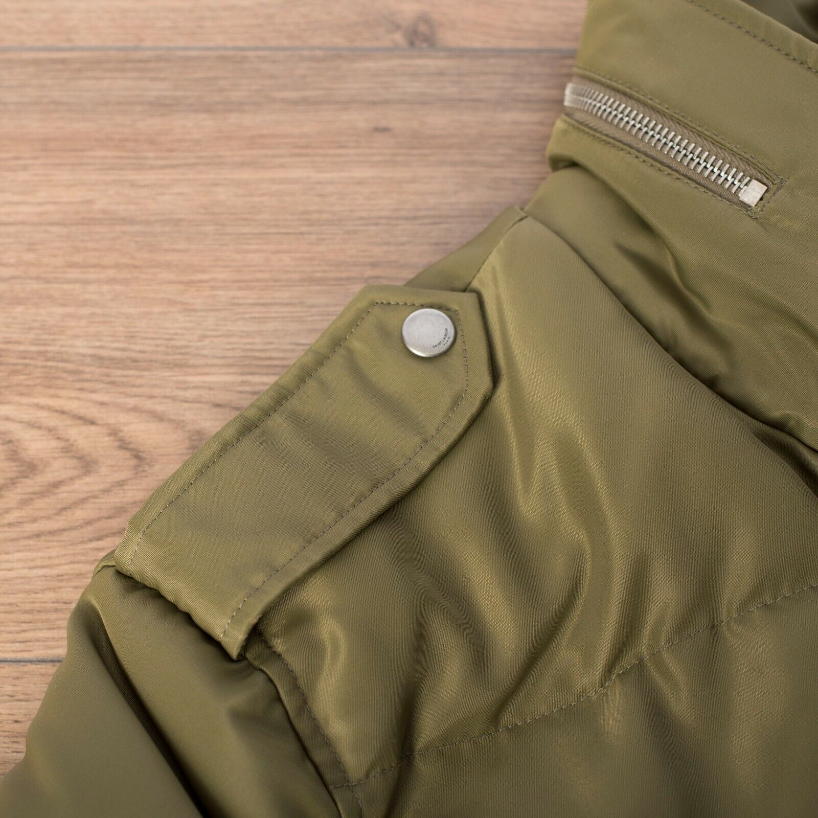 Pre-owned Saint Laurent 2590$ Khaki Quilted Goose Down Jacket - Epaulettes, Multi Pockets In Green