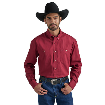 Wrangler Men's George Strait Collection Burgundy Button Down Shirt 112338105