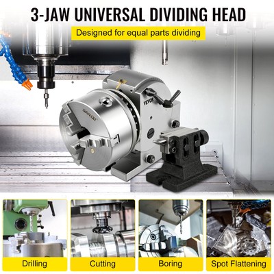 VEVOR Indexing Dividing Head 6" 3 Jaw Chuck & Tailstock for CNC Milling Machine