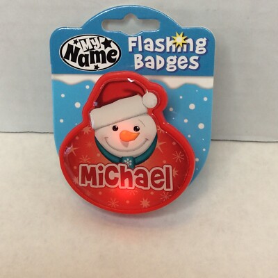 Michael My Name Flashing Snowman Badge NEW
