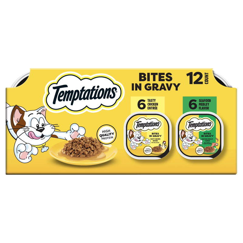 Bites in Gravy Flavor Wet Cat Food Variety Pack, 3.5 Oz Tray (12 Pa