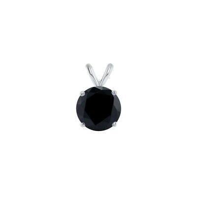 Pre-owned Shine Brite With A Diamond 1.75 Ct Round Cut Black Solid Real 14k White Gold Solitaire Pendant 18" Necklace