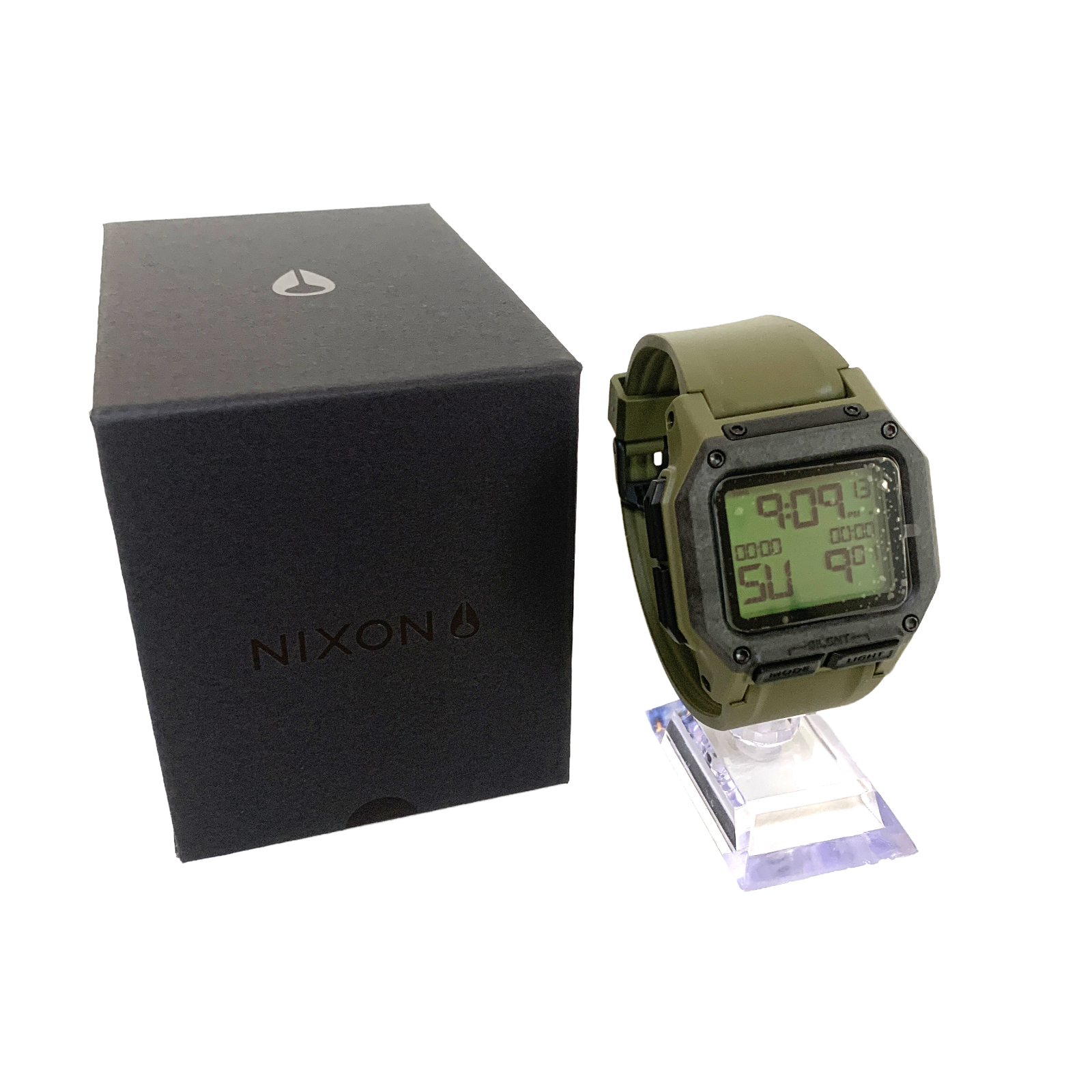 Pre-owned Nixon Regulus Men's Digital Watch Qz Military Army Green Resin Silicone Band