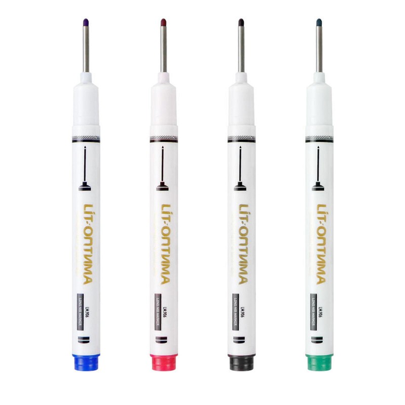 4x Long Nib Marker for Metalwork Woodwork Multi-Purpose Deep Hole Marker Pen