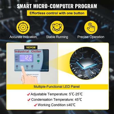 VEVOR 15 Ton Air-cooled Industrial Water Chiller LCD Display 150L Tank 15HP