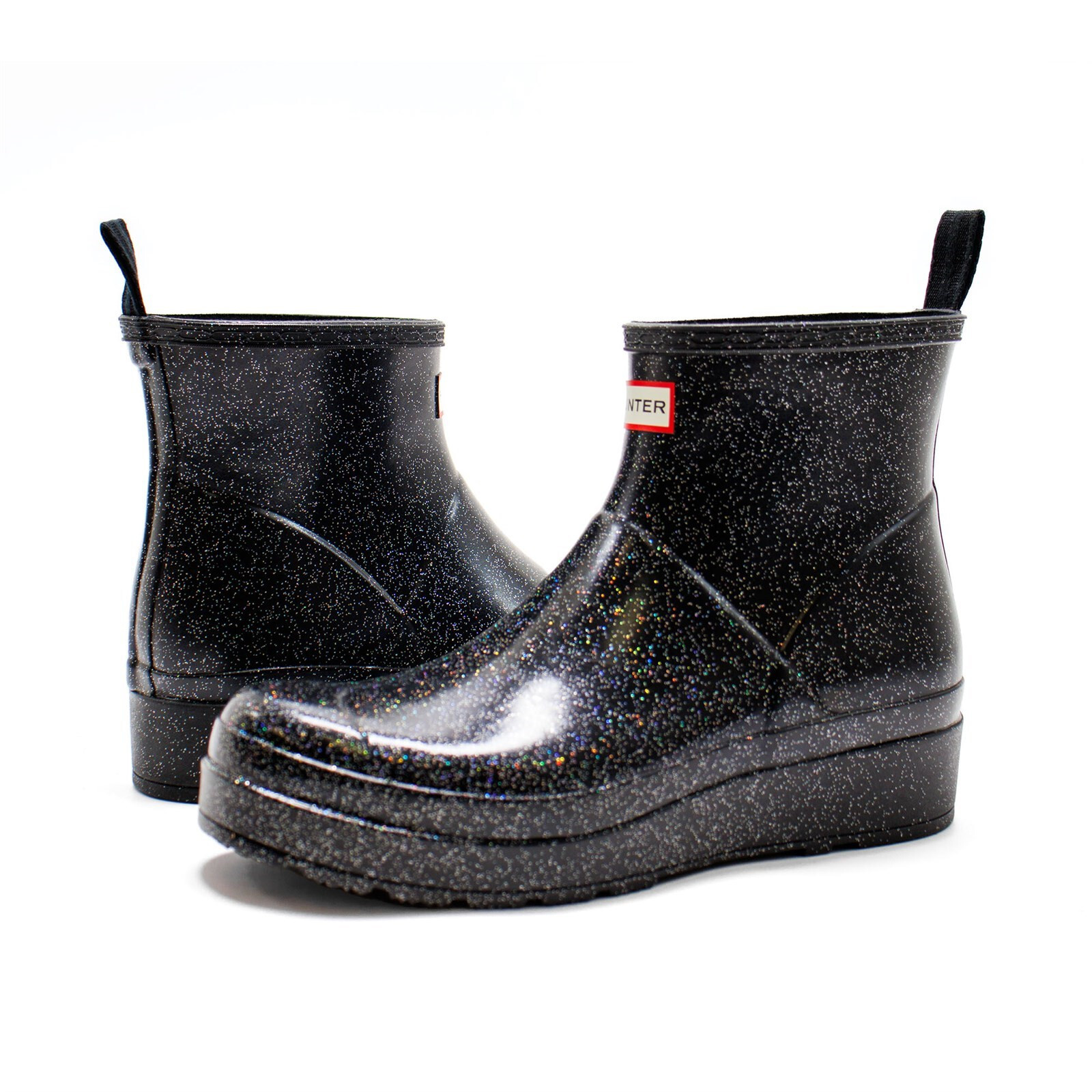 Женские короткие оригинальные непромокаемые ботинки Hunter Play - Starcloud Glitter Black