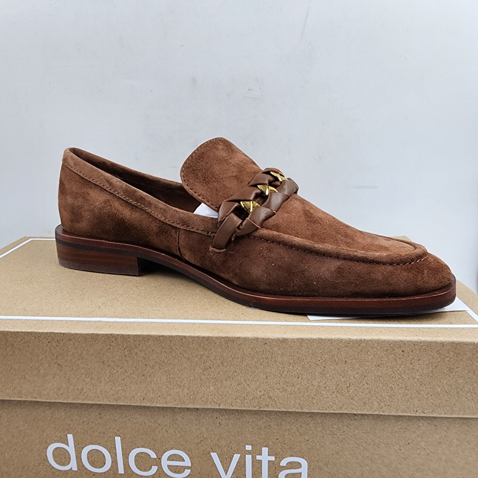 Dolce Vita Sallie Suede Chain Bit Loafers Women's 7.5 Brown Round Toe Slip On - Picture 13 of 18