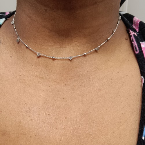 Woman 925 Sterling Silver Plated Station Beads Balls Chain