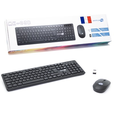 Wireless Mouse and Keyboard Kit French Layout Black Set M&k Azerty