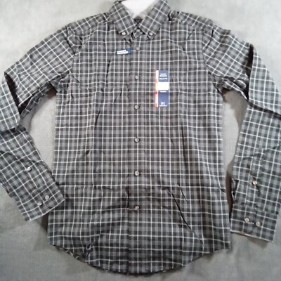 George Shirt Men Extra Small Black Tartan Plaid Long Sleeve Button Down Pocket
