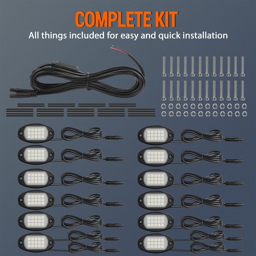 12 PCS Pure White LED Rock Lights, Waterproof Underglow Underbody Lighting Kit