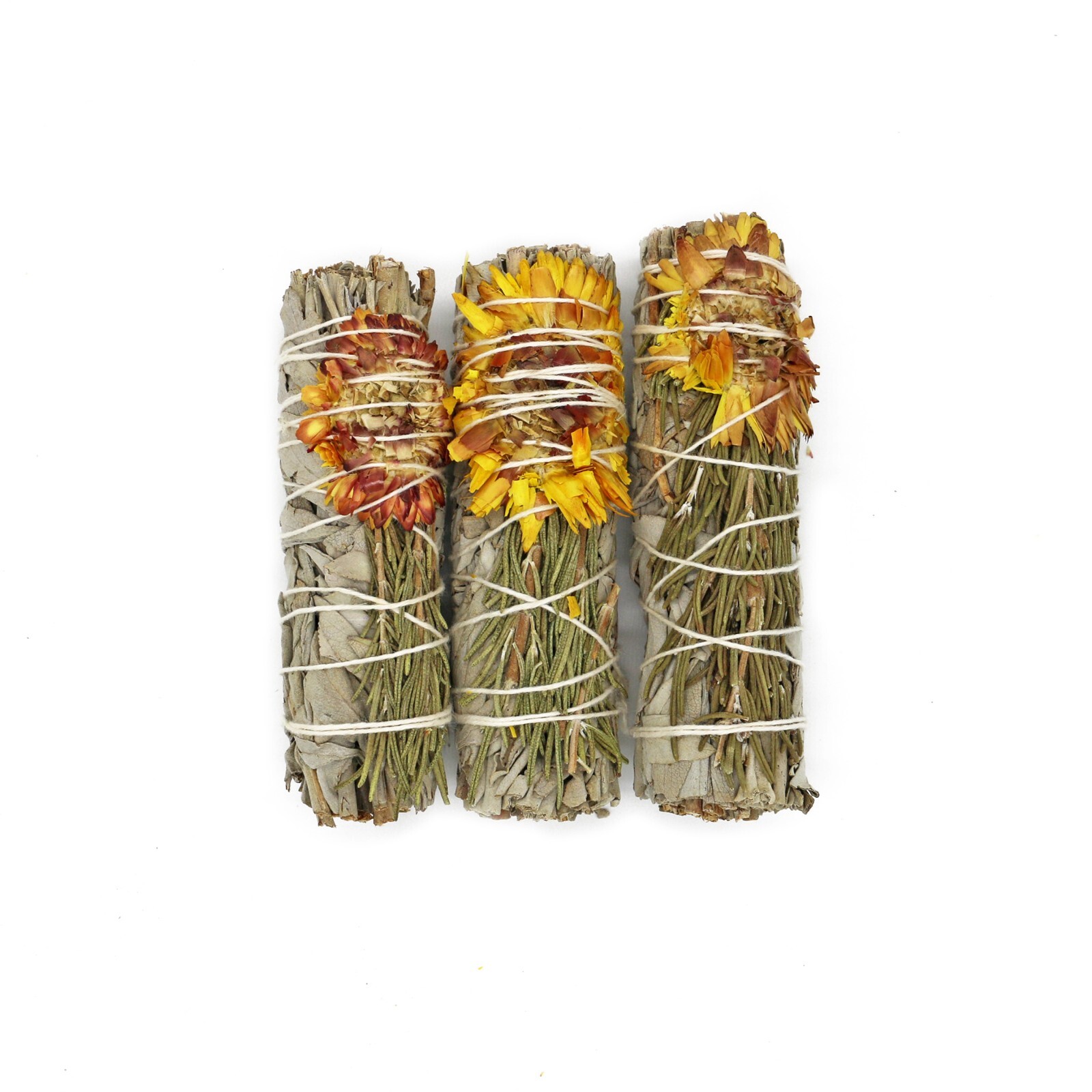 3 Pack Summer Glow Floral White Sage Smudge Sticks with Flowers and Guide 
