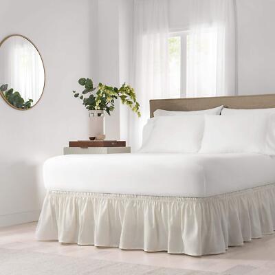 Easy Fit Solid Elastic Wrap Around Bed Skirt Easy On/Off Dust Ruffle (18 Inc