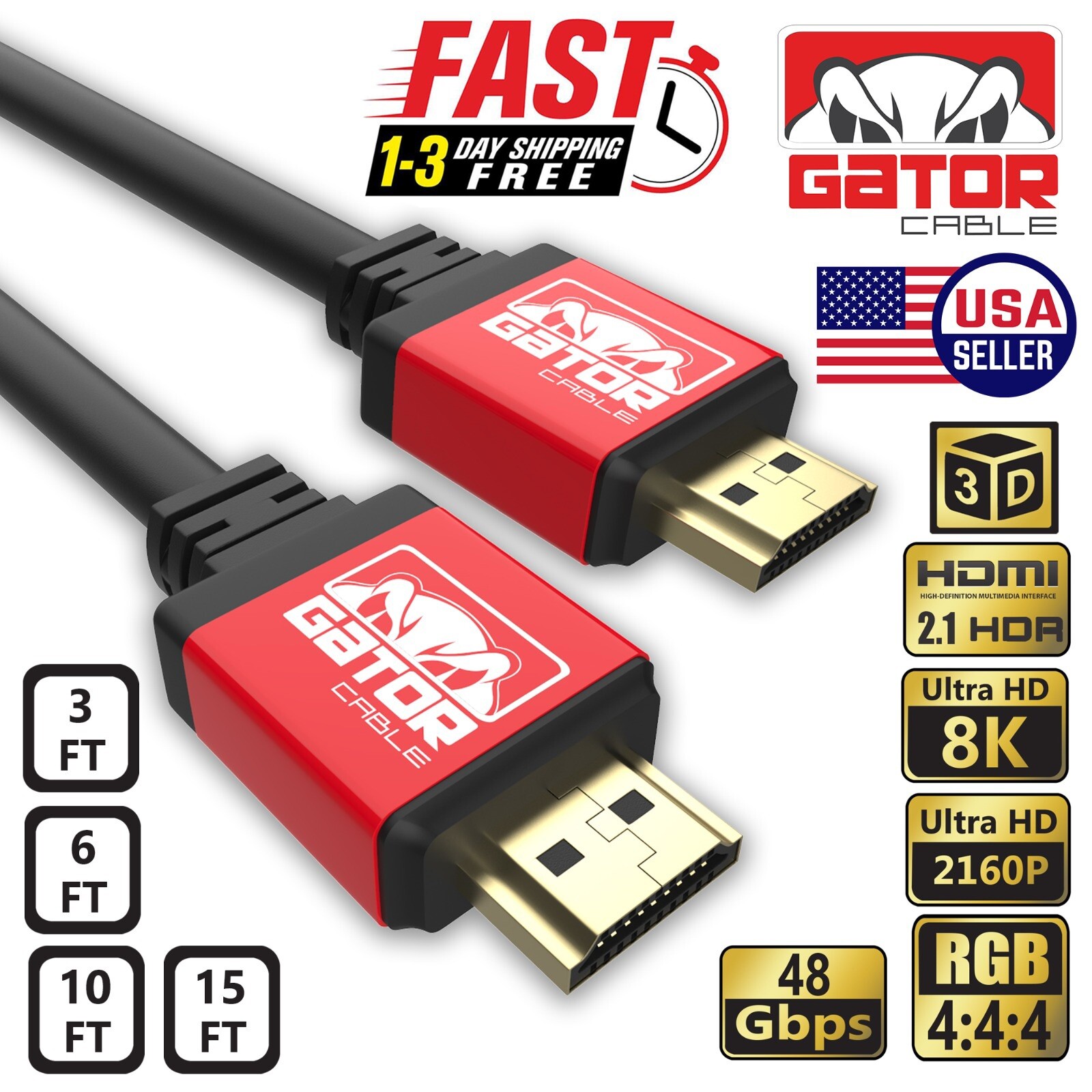 8K HDMI 2.1 UHD Cable HDTV 3D 2160P HDR 120Hz 48Gbps Dolby HDCP 2.2 RGB 4:4:4