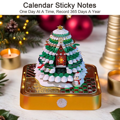 3D Desk Calendar Notepad 2025 Carving Memo Pad w/Lights Xmas Tree New year Gifts