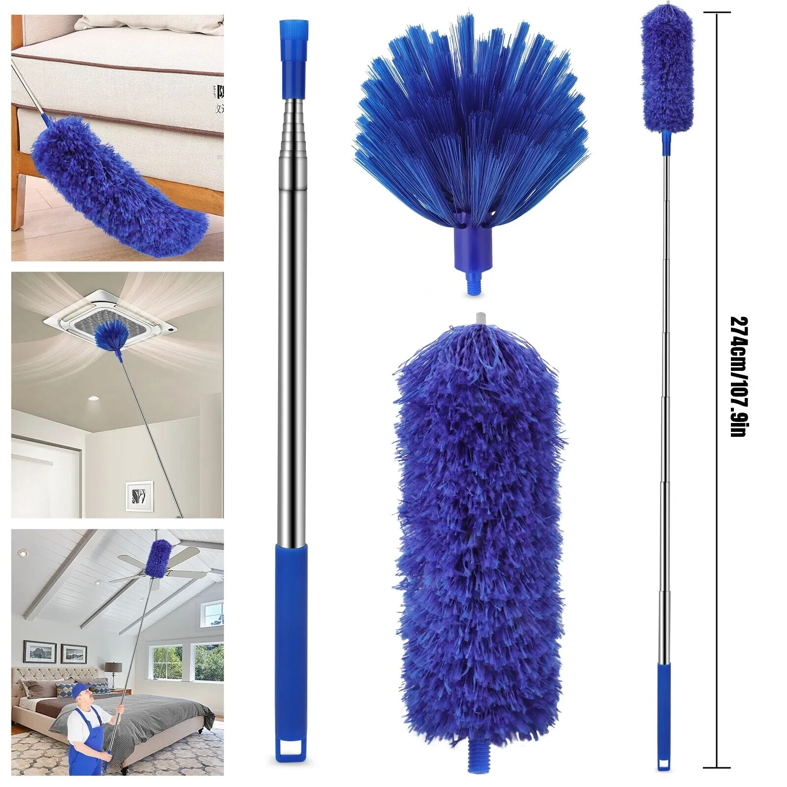 Microfiber Ceiling Fan Duster/Cobweb Cleaner Brush Kit Telescopic Extension Pole