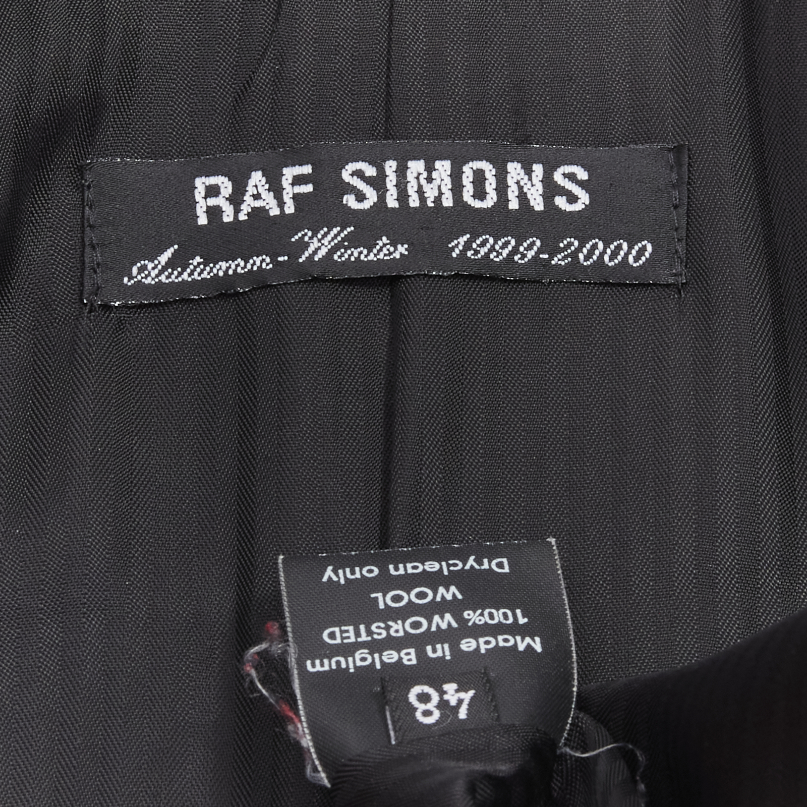 RAF SIMONS 1999 Vintage Runway black worsted wool satin coat