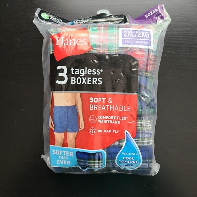 Hanes Men's Size 2XL Woven Tagless Boxers 3 Pack