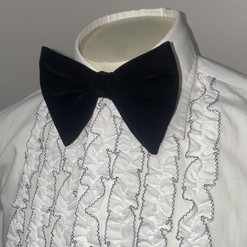 NEW Bow Tie Vintage Floppy Wide Velour Necktie Prom Tuxedo Black VTG 60s 70s Men