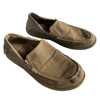 mens crocs 202056 santa cruz gray canvas slip on loafers boat style shoes sz 10m 394107831562