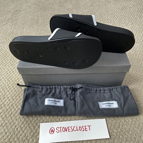 Pre-owned Thom Browne Rubber Pool Slides Flag Slipper In Black