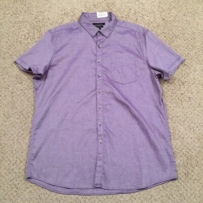 Marc Anthony Shirt Mens XL Slim Purple Geometric Short Sleeve Button Up Stretch