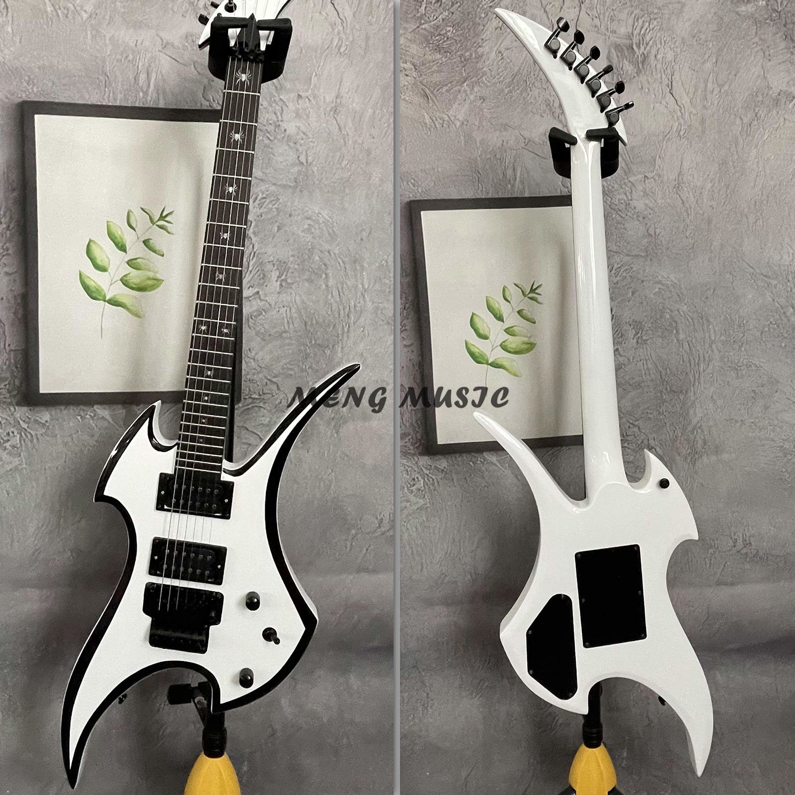 6 String Strange Shape Electric Guitar White with Black Edge