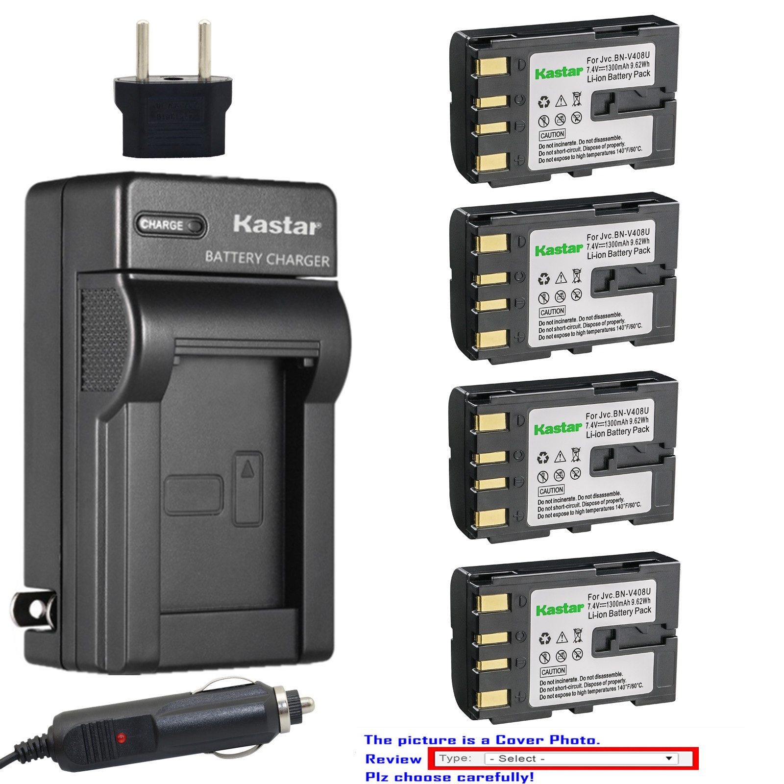 Kastar Battery AC Charger for JVC BN-V408 BN-V408U BN-V408US & JVC AA-V40