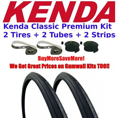 KENDA K35 Blackwall 27 x 1-1/4'' Classic Road Bike Tires + Tubes + Strips 27'' Kit