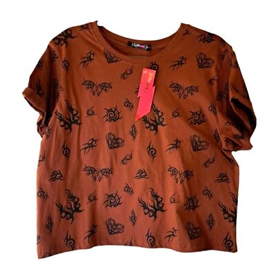 ELECTRIC PINK BRAND CROPPED RUST AND BLACK TOP XL NWT