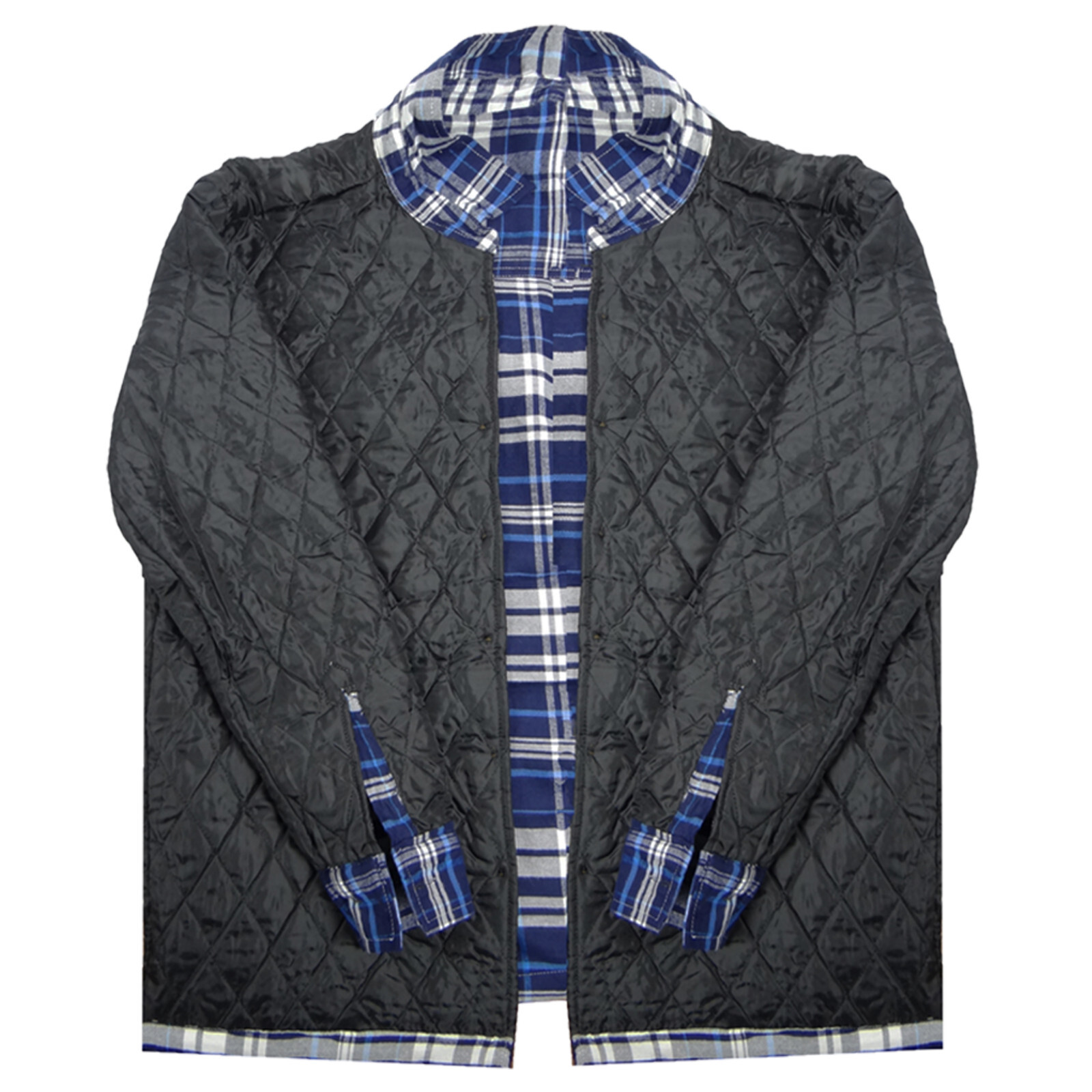 Very Thick Quilted Hoodie Flannel Jacket Zip Up Mens Plaid Shirt 4 Pocket Hooded