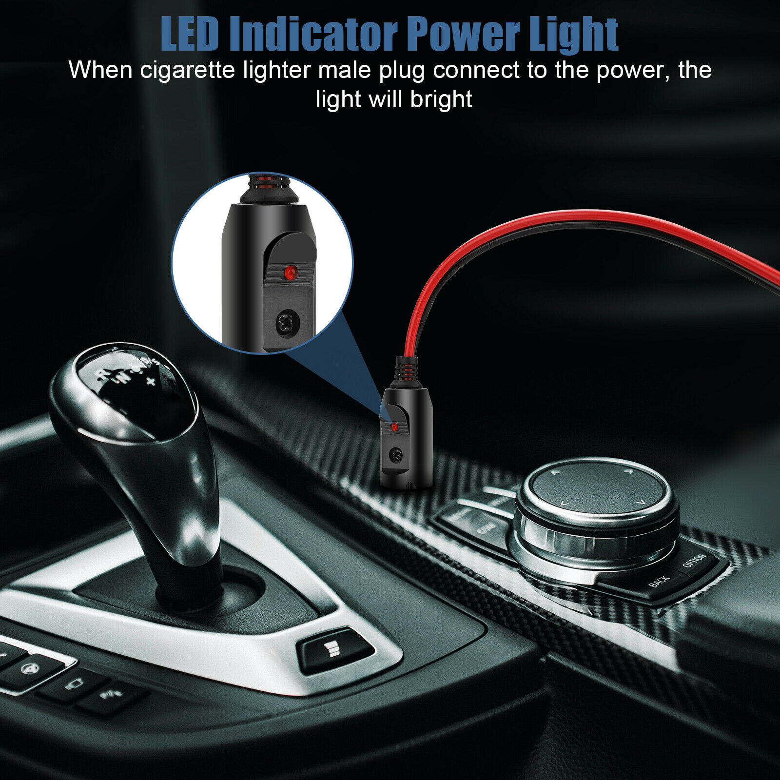 2Pcs/Set 12V Fused LED Light Car Cigarette Lighter Male Plug Adapter with Leads