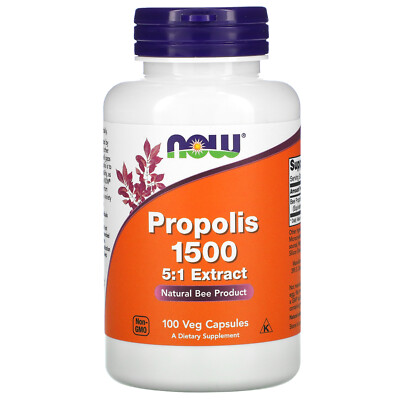 Now Foods Propolis 1500 300 mg 100 Veg Capsules GMP Quality Assured
