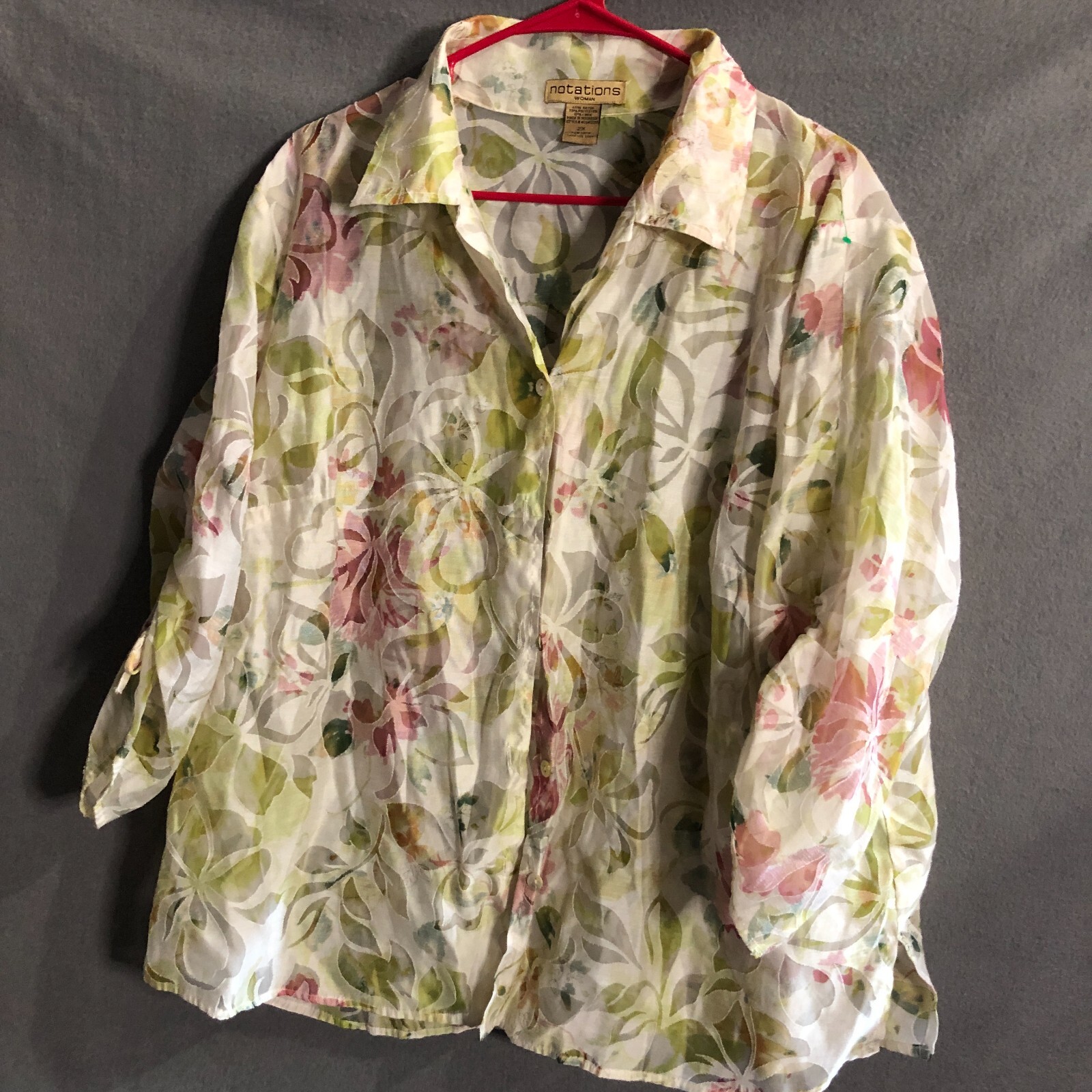 sheer bouquet tops（PINK BEIGE,F） vintage womens 2x blouse beige pink sheer top flowers
