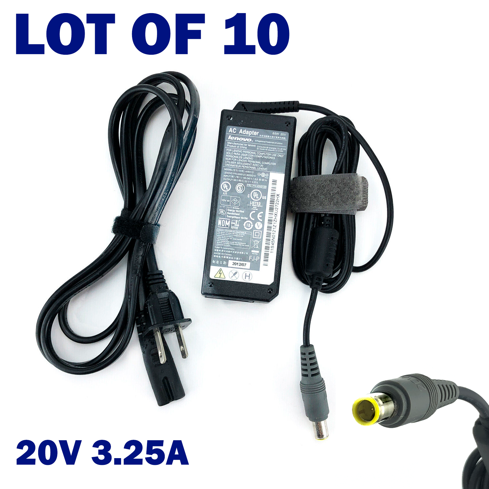 Lot of 10 - Genuine Lenovo 20V 3.25A 65W AC Adapter for ThinkPad  X Series w/PC