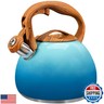 GGC Tea Kettle for Stove Top, 3.1QT/3L Whistling Tea Kettles for Boiling Water Coffee or Milk, Gradient Blue Tea Pot with Wood Parttern Handle, Stainless Steel Tea Pots for Home and Kitchen