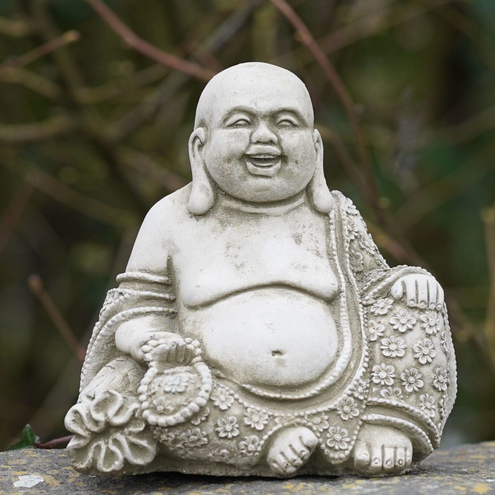 Laughing Buddha Stone Statue Monk Oriental Garden Outdoor Decoration Ornament eBay