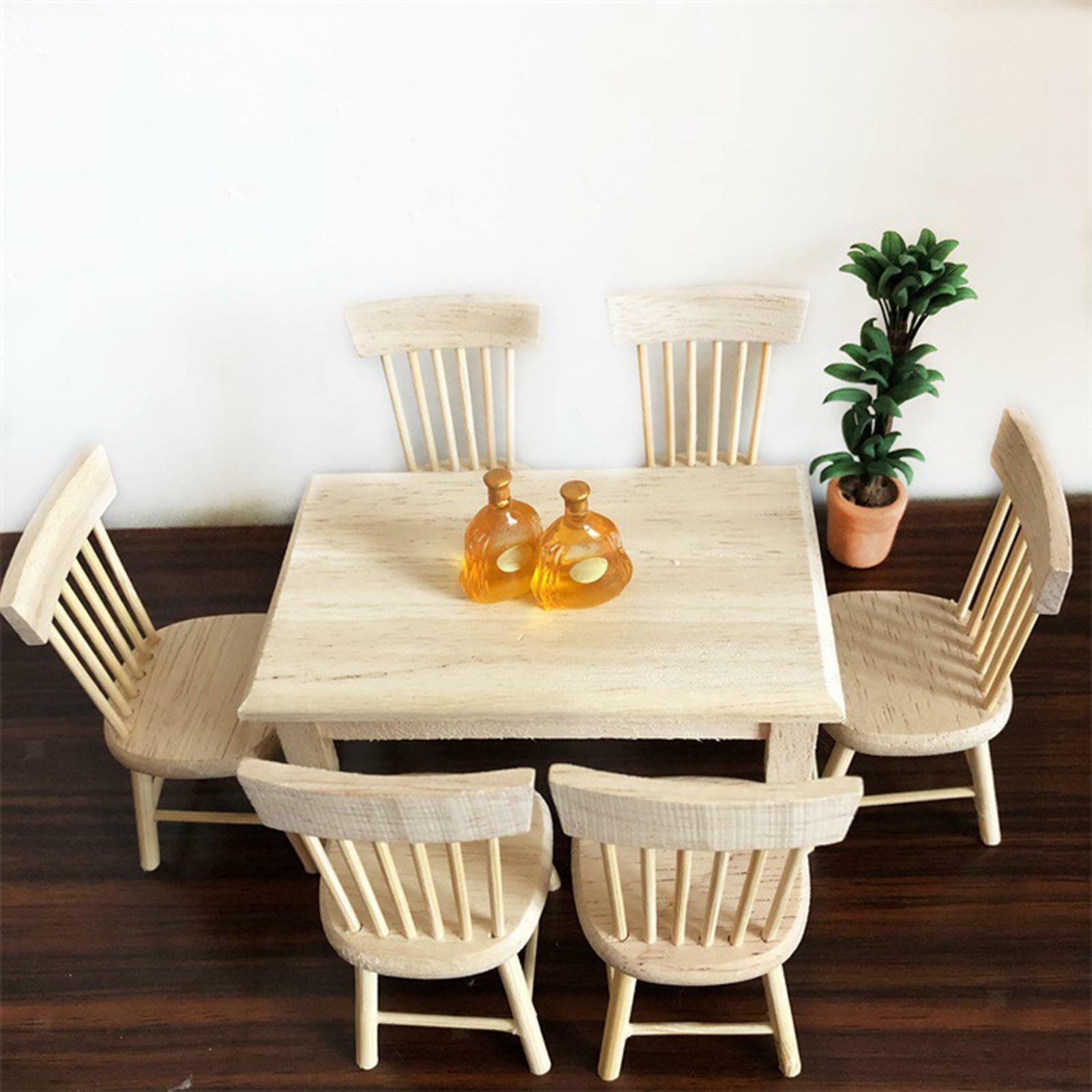 Set 1/12 Scale Dollhouse Miniature Dining Room Furniture Wooden Table and Chairs