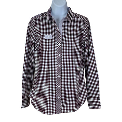 Cutter & Buck Button Front Shirt Small S Burgundy Gingham Print LS New NWT