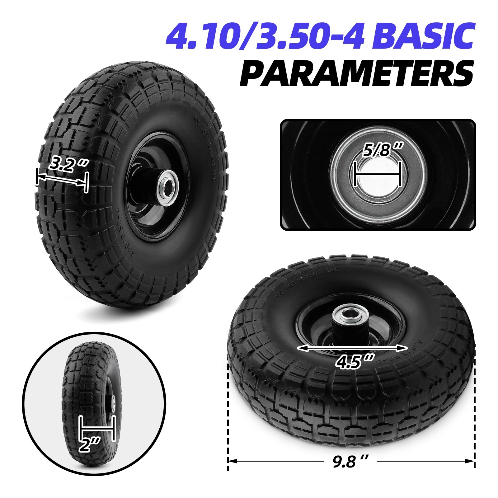 2 PACK 10" Flat Free Tubless Tire Wheel 4 Hand Truck Dolly Go Kart Wagon FOAM