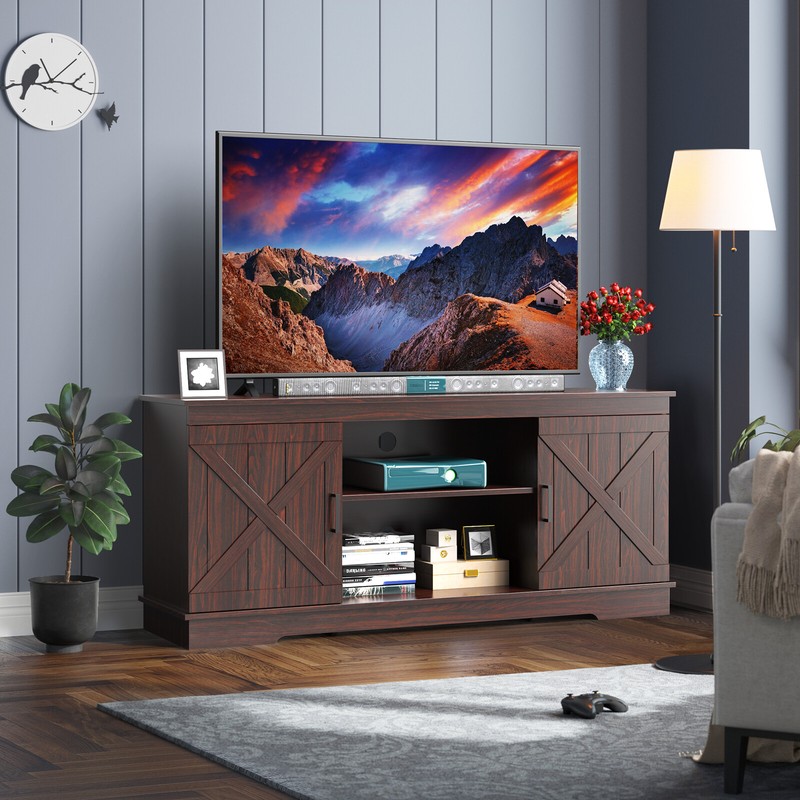 TV Stand with 2 Barn Doors Farmhouse Entertainment Center for TVs up to 65 inch