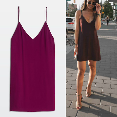 ARITZIA Wilfred Free Vivienne Maroon Crepe V Neck Camisole Slip Dress Flowy Sz L