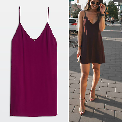 ARITZIA Wilfred Free Vivienne Maroon Crepe V-Neck Camisole Slip Dress Flowy  Sz L